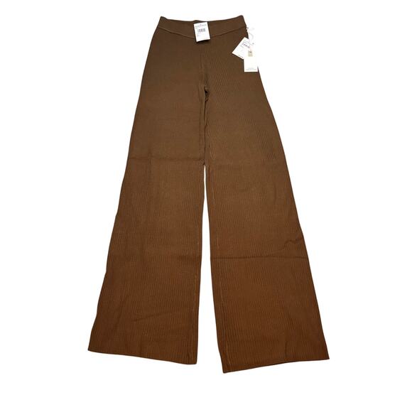 Good American Ribbed Wide Leg Pants Brown High Waist Knit Pull-On NWT Sz 2 - Picture 6 of 9